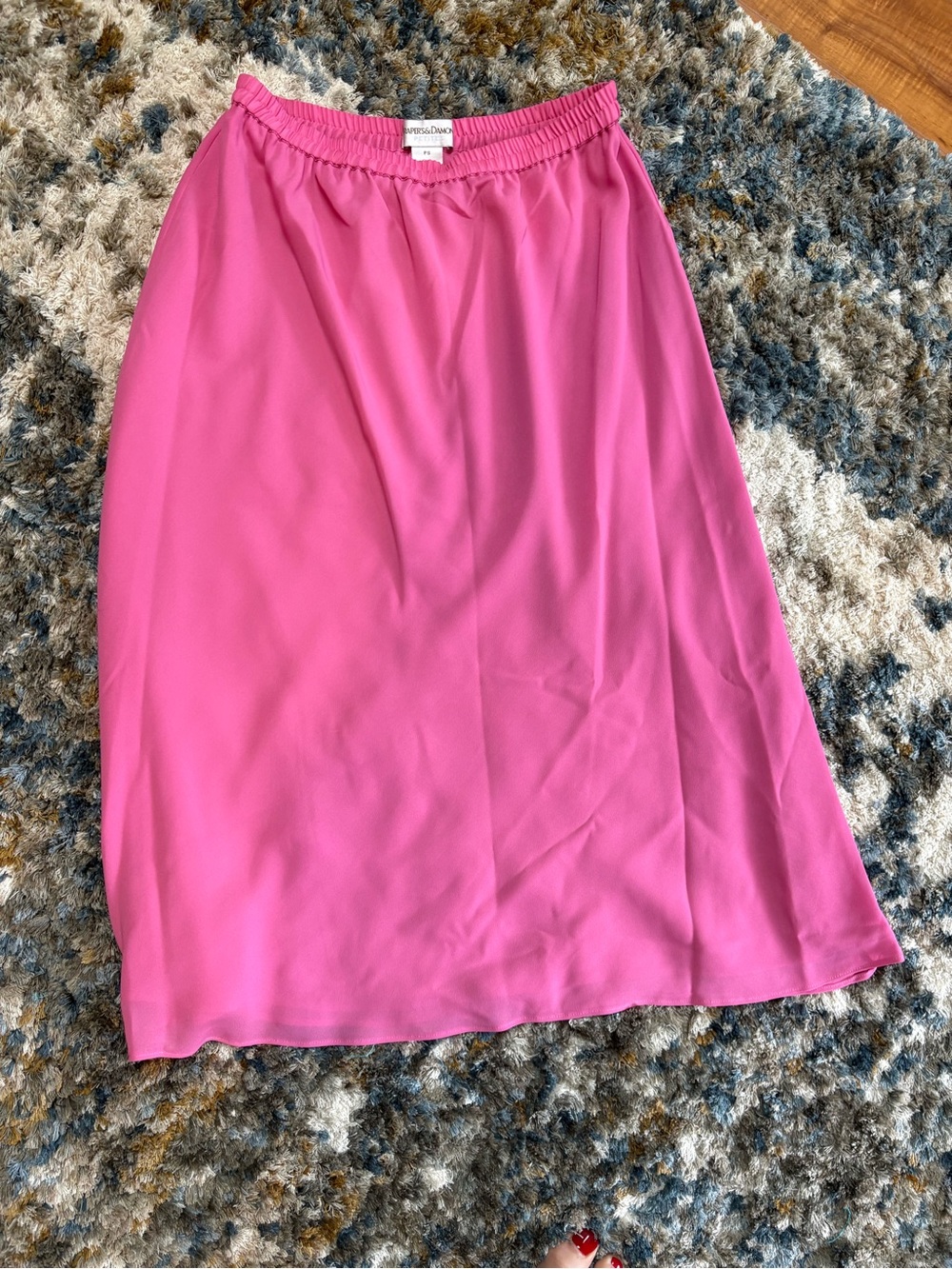 Pink Elastic-Waist Midi Skirt